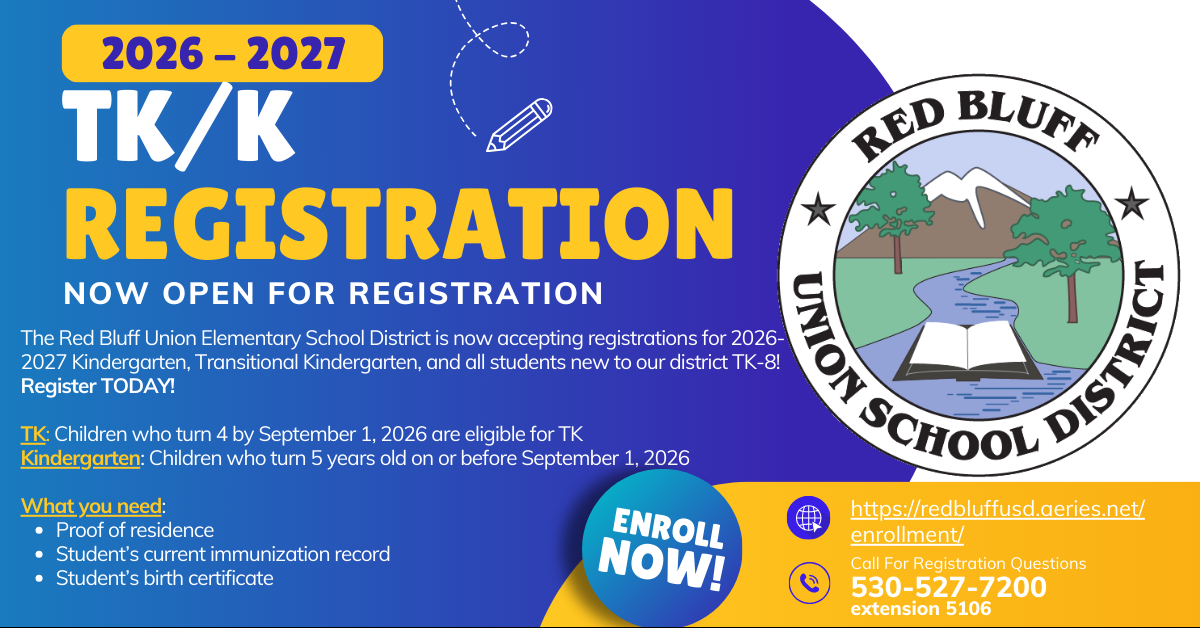 Transitional Kindergarten and Kindergarten registration flyer