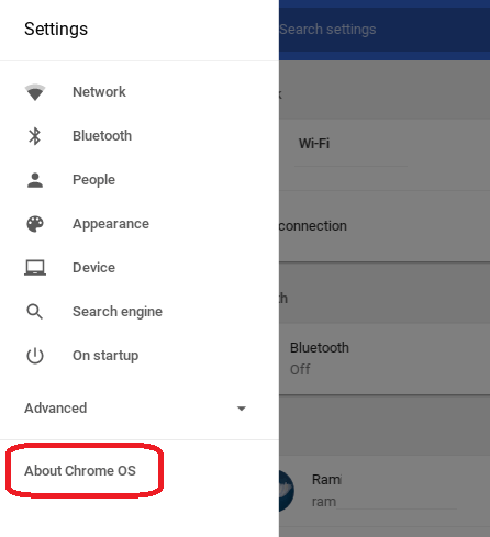 Click on About Chrome OS