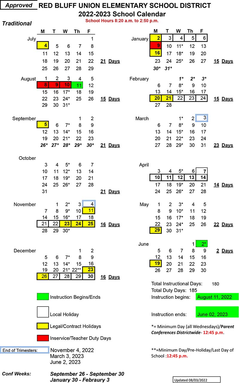 RBUESD 22-23 School Calendar - Click to view PDF Version